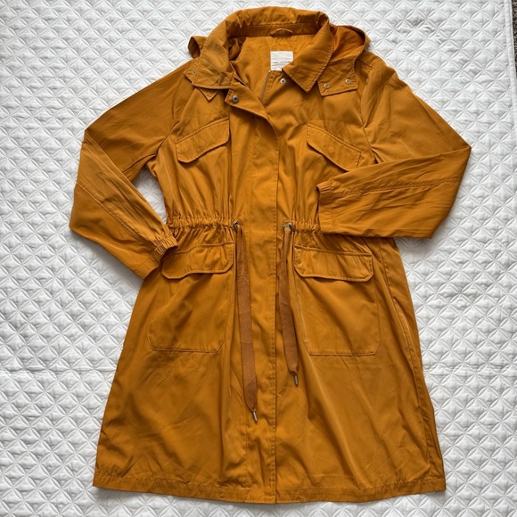 Avec Les Filles Hooded Water Resistant Long Trench Coat Gold Yellow Size XXL
